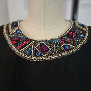 Oleg Cassini Black Silk Blouse with Colorful Beading